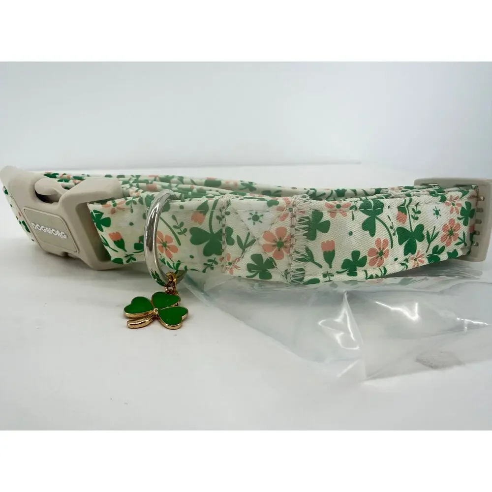 Floral Shamrock Dog Collar Cottagecore Lucky Clover Charm Dogwong 16 Inch
